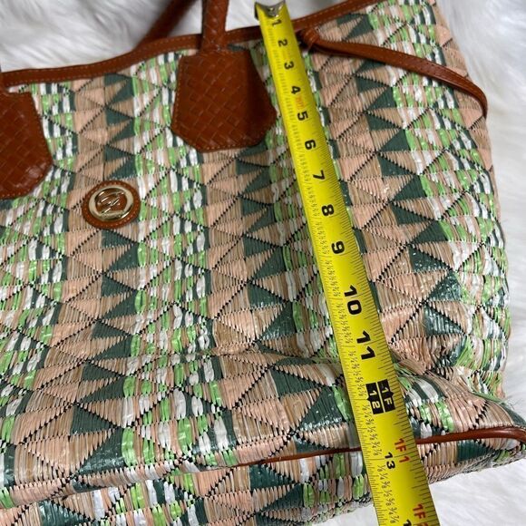 Galian NewYork PVC quilted large tote multi pastel color with brown trim - Picture 10 of 11